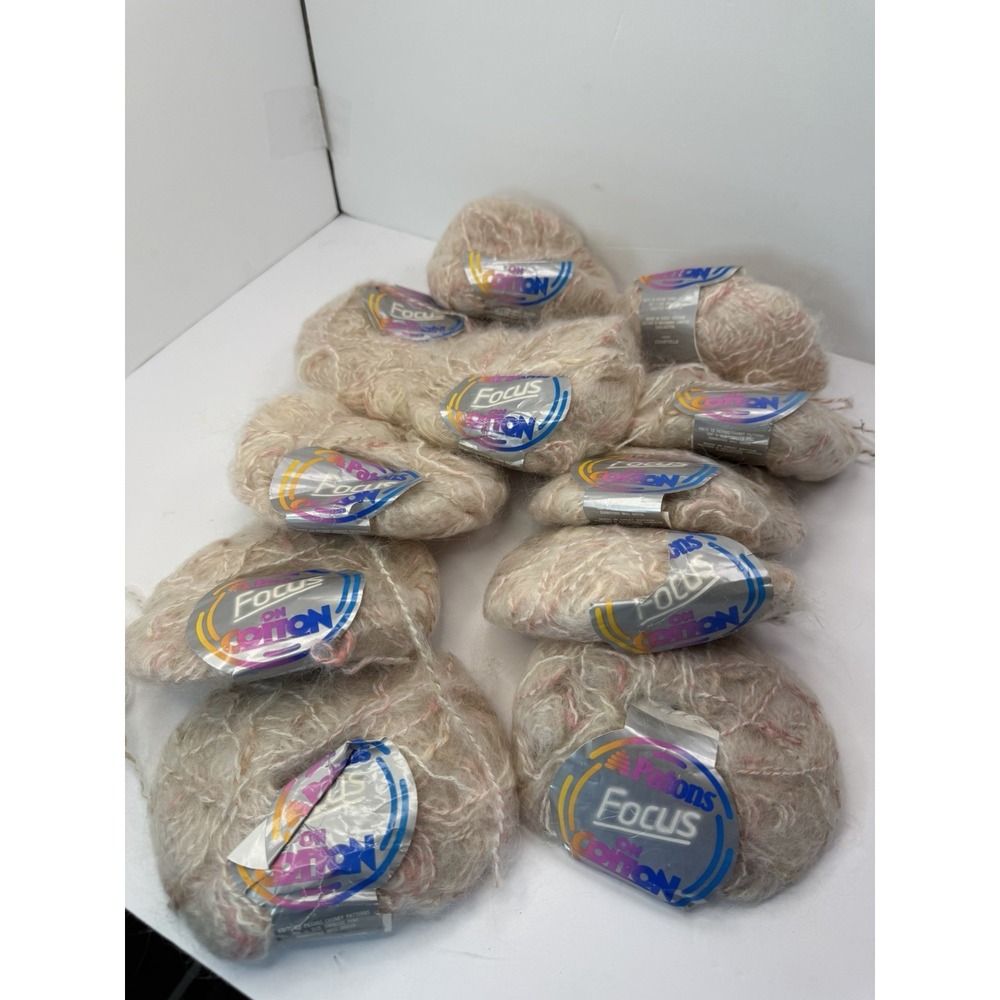 Patons Focus On Cotton Yarn Cream W/ Pink Cotton Mohair Acrylic Blend Lot Of 11
